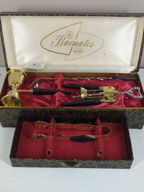 Vintage Glohill Barmates Bar Set Gold MCM Cocktail Tools w/ Case Canada